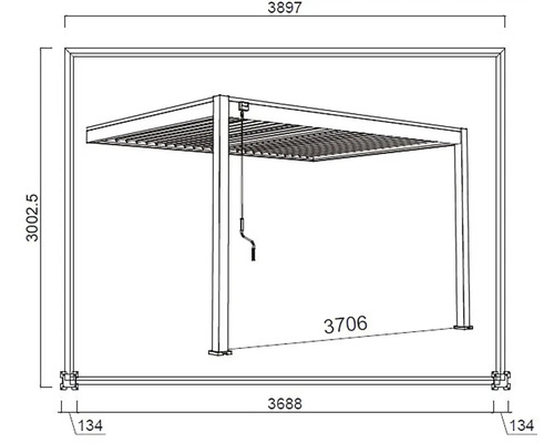 Obrázek pergoly s rozměry.