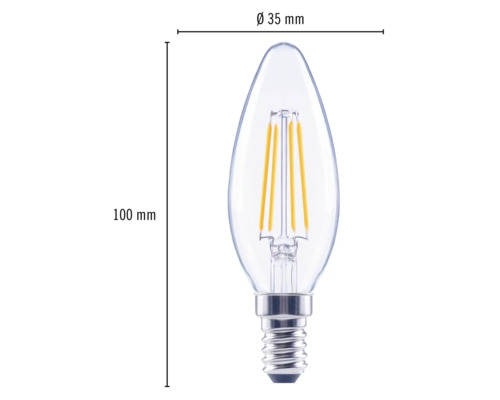 Čirá LED žárovka ve tvaru svíčky s paticí E14, průměr 35 milimetrů, výška 100 milimetrů