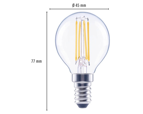 Čirá LED žárovka s paticí E14, průměr 45 mm a výška 77 mm