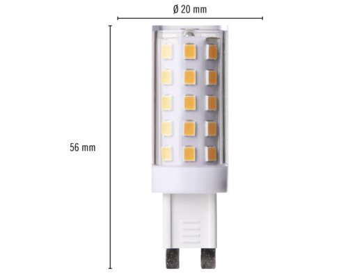 LED žárovka G9 o rozměrech 56 mm x 20 mm