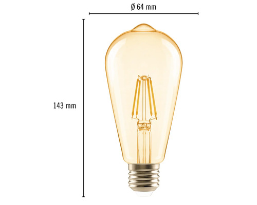 Dekorativní LED žárovka ve stylu Edison o rozměrech 64 mm v průměru a 143 mm na výšku