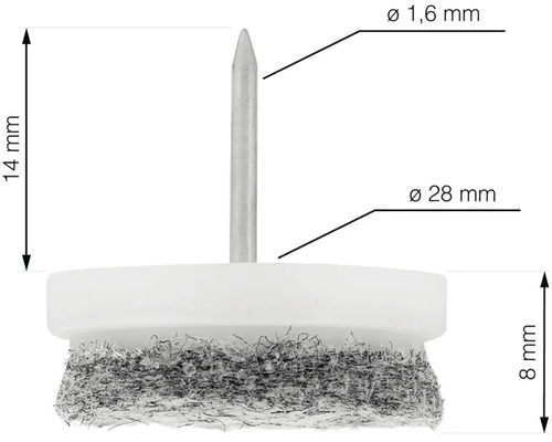 Klouzač s hřebíkem pro připevnění k nábytku