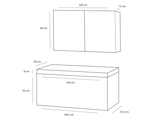 Technický výkres koupelnové skříňky s rozměry