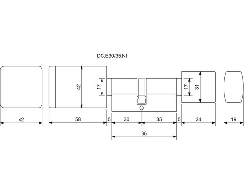 Technický výkres dveřního válce s rozměry