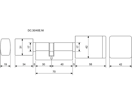 Technický výkres dveřního válce s rozměry