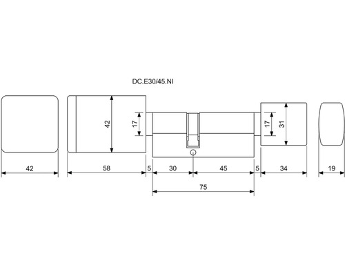 Technický výkres dveřního válce s rozměry