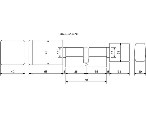 Technický výkres dveřního válce s rozměry