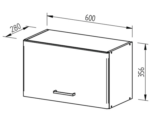 Technický výkres závěsné skříňky o rozměrech 600, 280 a 356 milimetrů