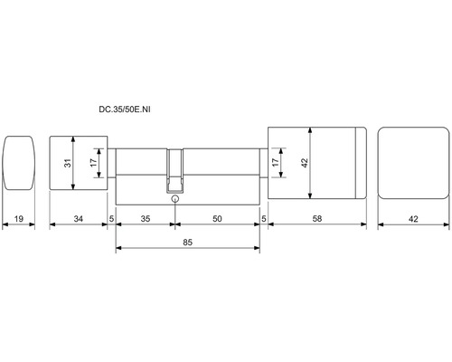 Technický výkres dveřního válce s rozměry