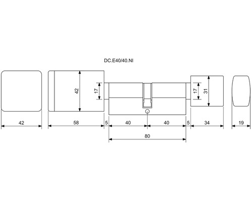 Nákres dvojitého cylindrického zámku s rozměry