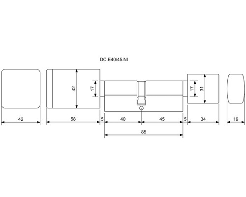 Technický nákres dveřního válce s rozměry