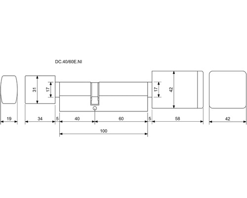 Technický výkres dveřního válce s rozměry
