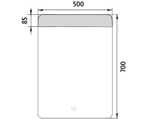 Technický výkres zrcadla o rozměrech 500 x 700 milimetrů.