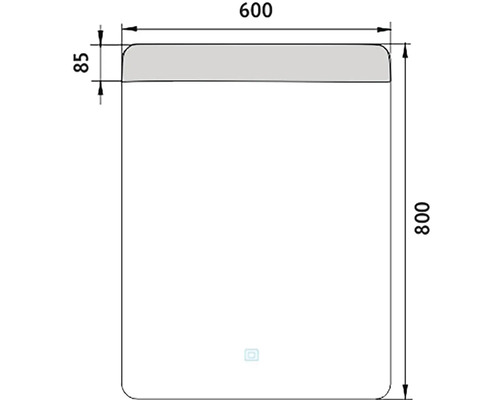 Technický výkres zrcadla o rozměrech 600 x 800 mm