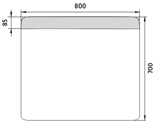 Technický výkres nábytkového prvku o rozměrech 800 x 700 x 85 mm