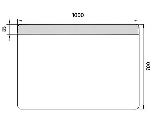 Technický nákres objektu o rozměrech 1000 x 700 x 85 milimetrů