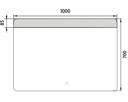 Technický nákres zrcadla o rozměrech 1000 x 700 mm