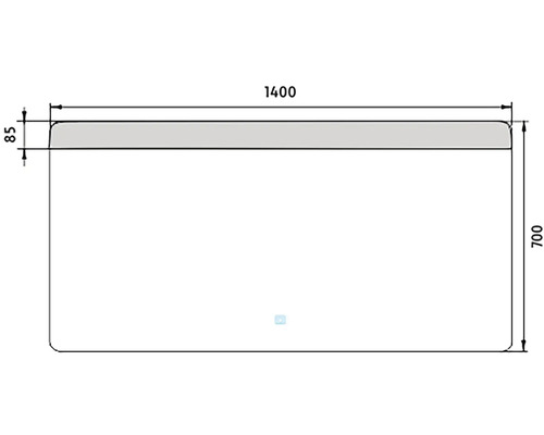 Technický výkres sprchové stěny o rozměrech 1400 x 700 x 85 milimetrů.