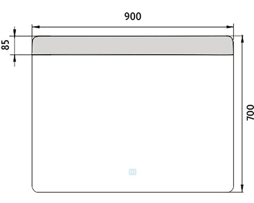 Technický výkres zrcadla o rozměrech 900 x 700 milimetrů