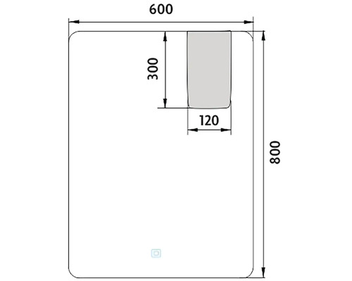 Technický nákres zrcadla o rozměrech 600 krát 800 milimetrů
