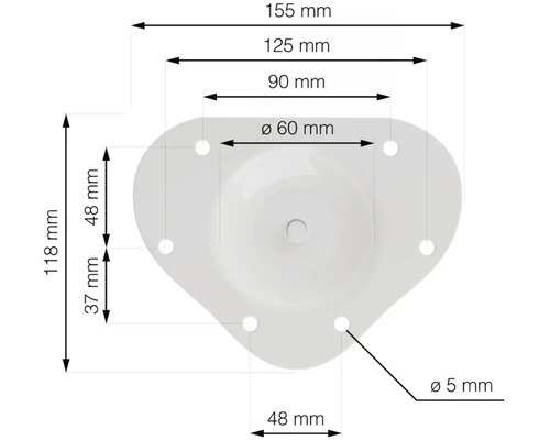 Technický výkres upevňovací desky nábytku s rozměry