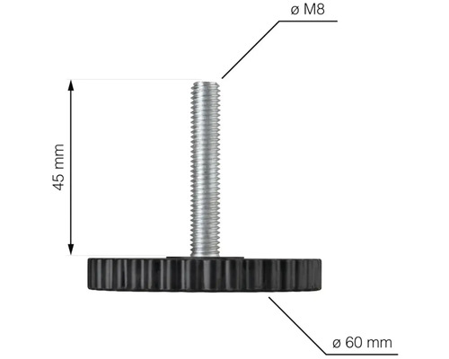 Nastavitelná noha se závitem M8 a průměrem 60 mm