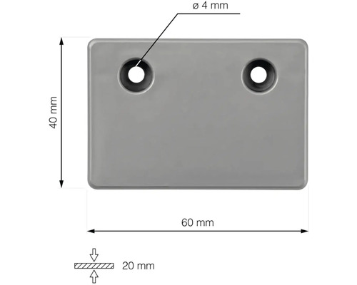Technický výkres obdélníkové desky se dvěma otvory a rozměry