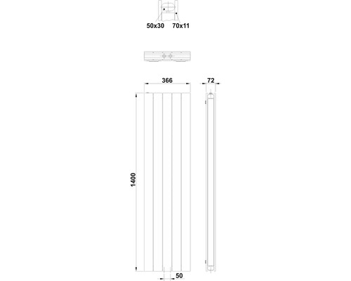 Technický nákres radiátoru s rozměry
