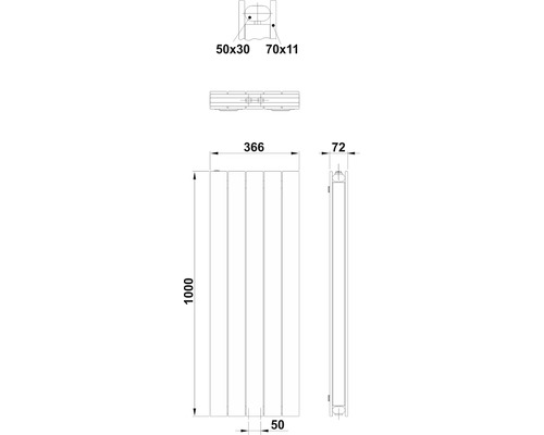 Technický výkres radiátoru s rozměry