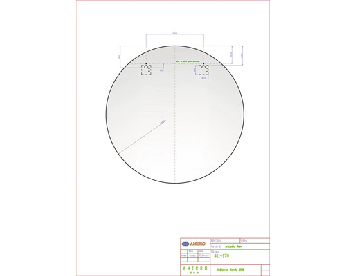 Technický nákres kulatého zrcadla s rozměry