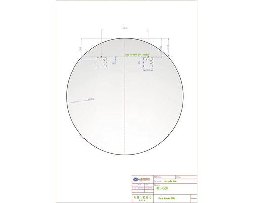 Technický výkres kulatého zrcadla s rozměry