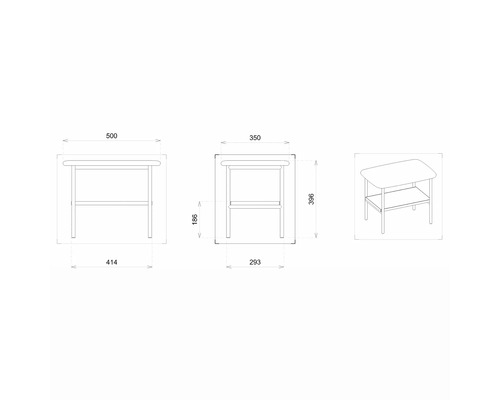 Technický výkres odkládacího stolku s rozměry
