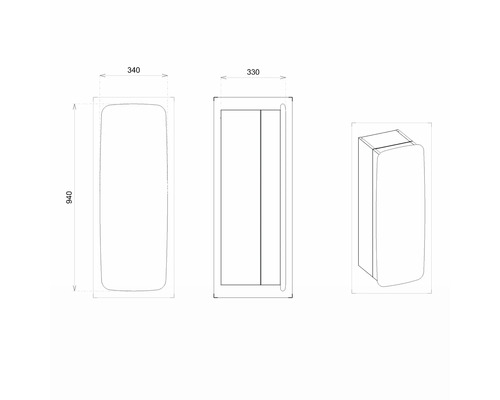 Technický nákres koupelnové skříňky s rozměry