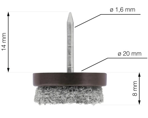 Hřebíkový kluzák s plstěnou kluznou plochou, průměr 20 mm