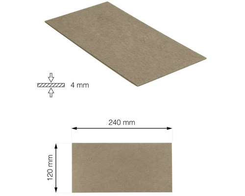Dřevovláknitá deska, tloušťka 4 mm, délka 240 mm a šířka 120 mm