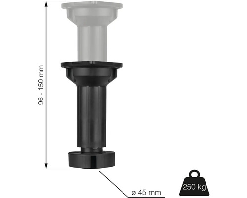 Stavitelná noha o průměru 45 mm a nosnosti 250 kg