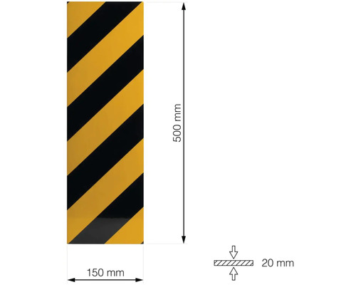 Ochranný profil se žlutými a černými pruhy, rozměry 500 x 150 x 20 milimetrů