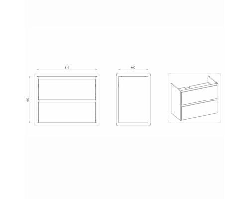 Nákres skříňky pod umyvadlo s rozměry