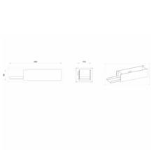 Technický nákres zásuvkového prvku o rozměrech 450 x 110 x 90 mm.