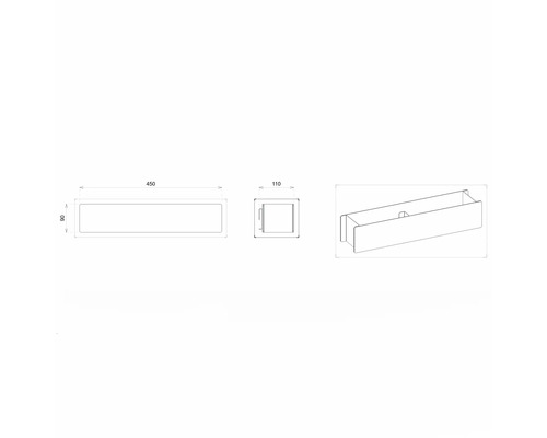 Technický výkres poštovní schránky s rozměry.