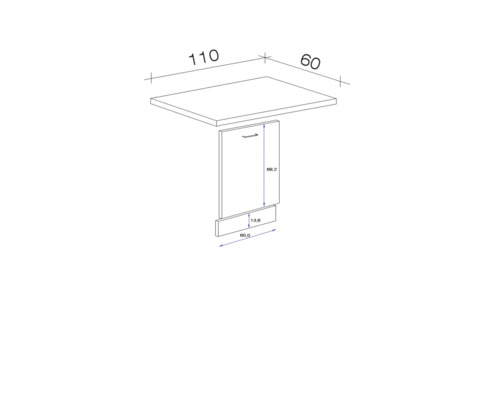 Technický výkres stolu o rozměrech 110 x 60 x 68,2 cm
