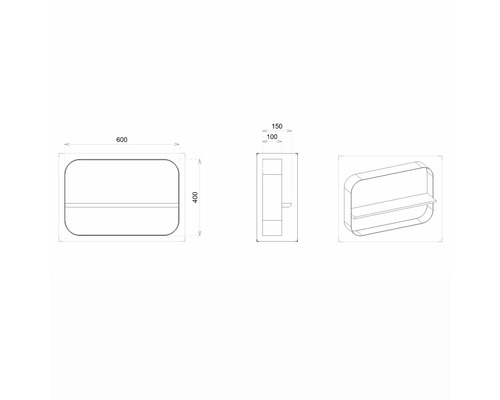 Technický výkres nástěnné police s rozměry