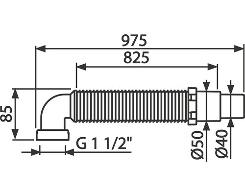 Technický nákres sifonu s rozměry
