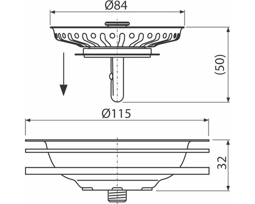 Technický nákres sítkového ventilu s rozměry