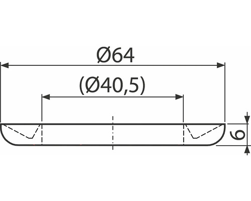 Technický výkres s rozměry: průměr 64, vnitřní průměr 40,5 a výška 9