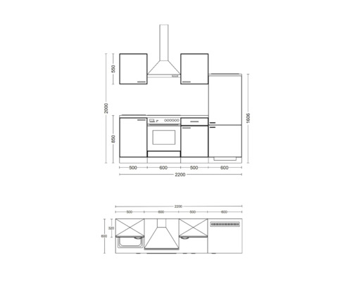 Plán kuchyně s rozměry pro plánování kuchyně