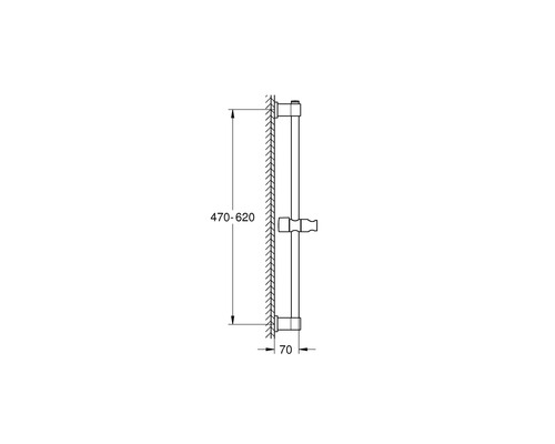 Technický výkres sprchové tyče s rozměry.