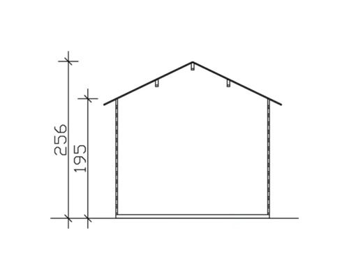 Nákres zahradního domku s výškovými údaji
