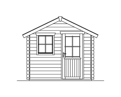 Ilustrace zahradního domku s dveřmi a oknem