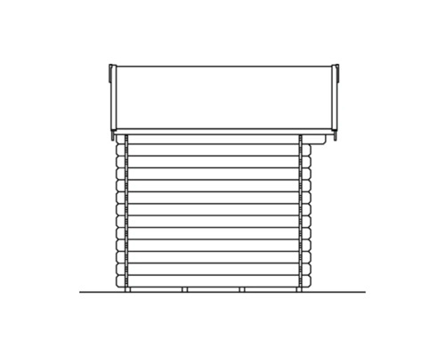 Ilustrace zahradního domku s konstrukcí z masivních dřevěných profilů.